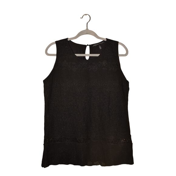 WHITE HOUSE BLACK MARKET $78 Black Stretch Knit Lace Sleeveless Shell Top Medium - Picture 1 of 4